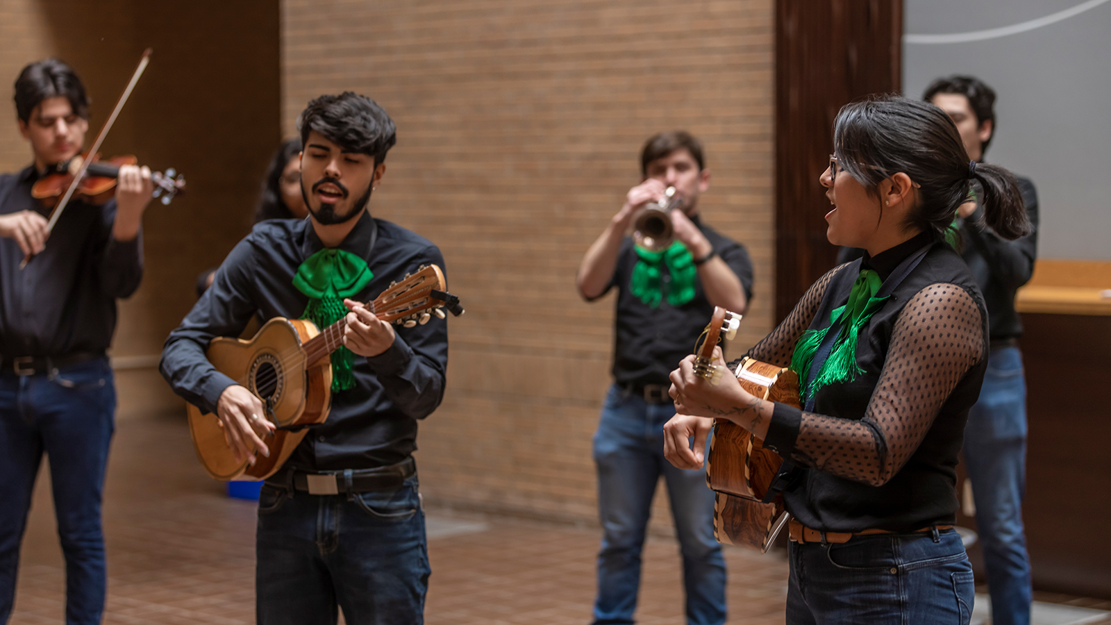 A UNT student mariachi band playing on campus.