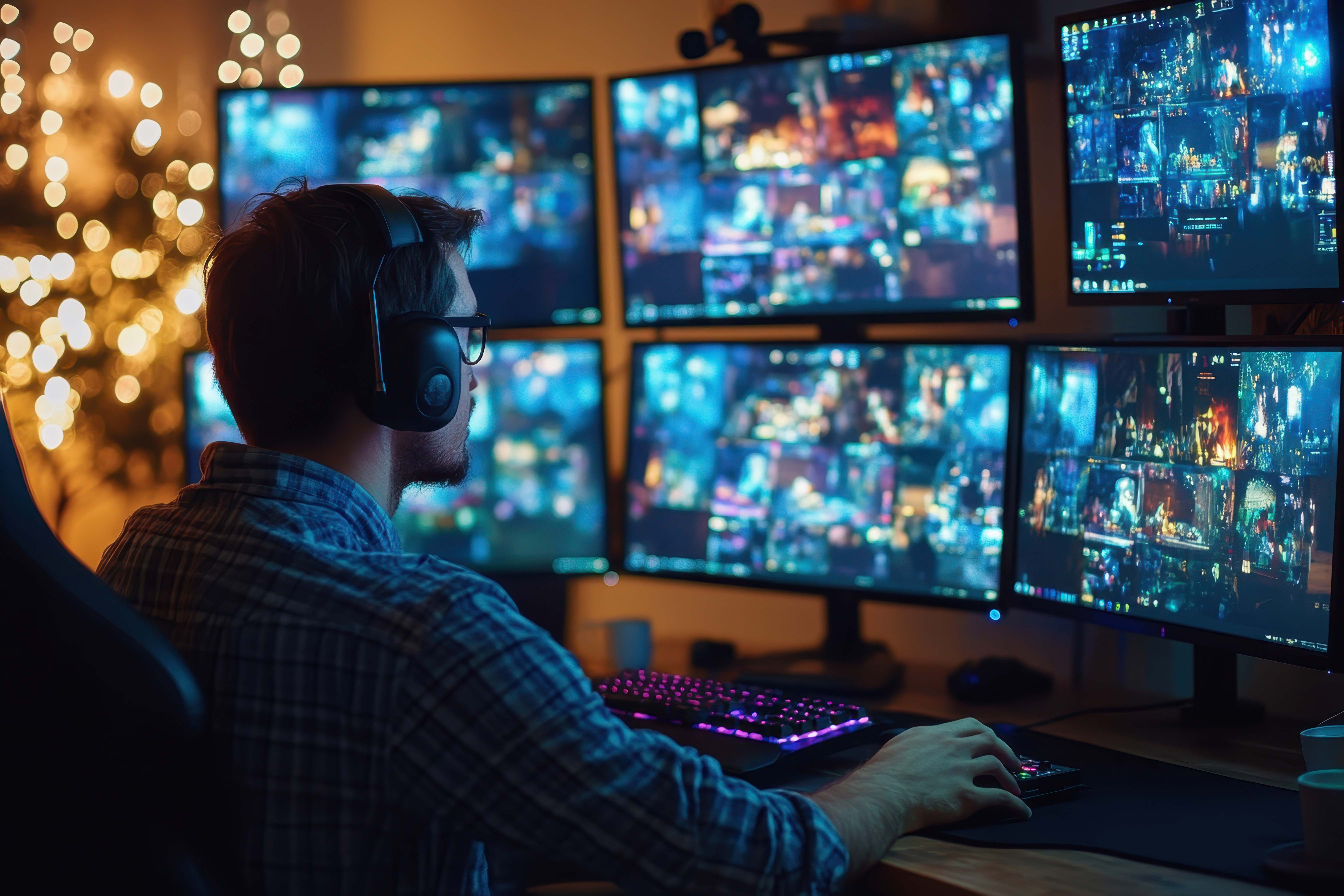 A sound engineer working at a computer