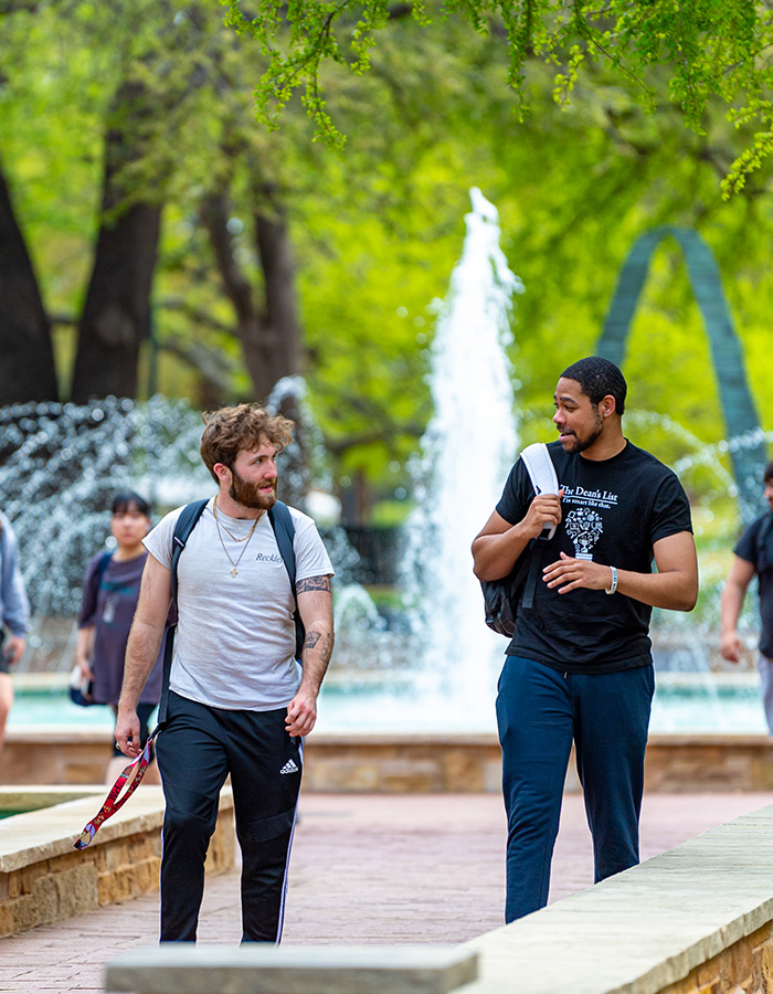 Students walking across UNT