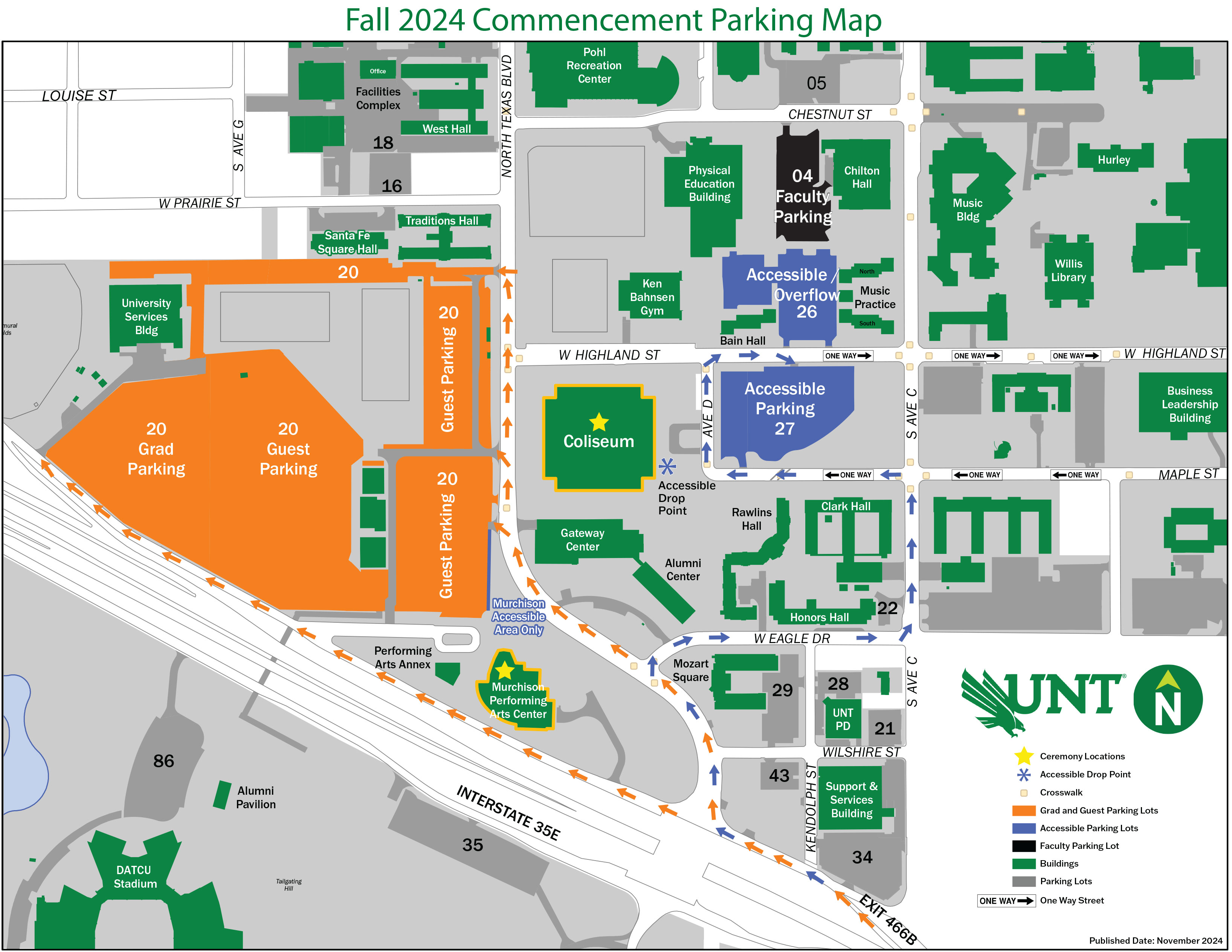 Fall 2024 Commencement Parking Map