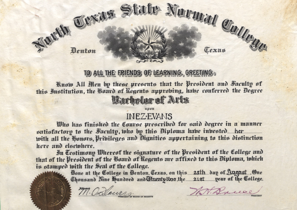 North Texas State Normal College Degree document 